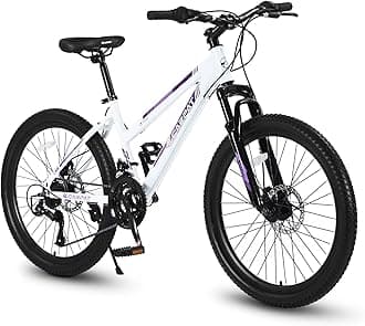 24/26/27.5 Inch Mountain Bike Full/Front Suspension, 21 Speed Mountain Bicycle with Dual Disc Brakes, High-Carbon Steel Frame, Trail Commuter City MTB Bicycle for Teenagers Adult Men