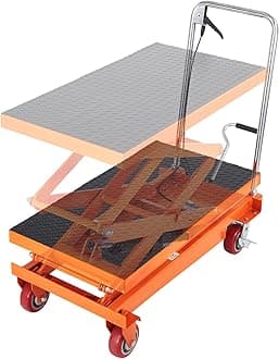 VEVOR TFD35 Hydraulic Lift Table Cart, 770lbs Capacity 59" with 4 Wheels and Non-Slip Pad, for Material Handling and Transportation, Orange