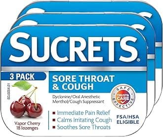 Sucrets Lozenges, Sore Throat & Cough Vapor Cherry, 18 ct (Pack of 3)