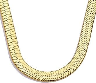 14K Gold Silver Plated Herringbone Necklace for Women, Dainty Snake Chain Choker, Trendy Simple Long Layered Jewelry Non Tarnish, 3/4/5/8mm,14,16,18,20,22,24,26 Inch Thin & Chunky Options