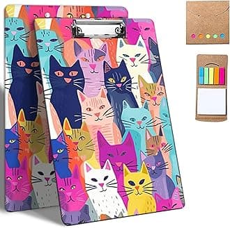 Plastic Clipboards, 9 x 12.5 Clip Boards with Low Profile Clip, Cute Clipboard Clip Board Stardard A4 Letter Size for Classroom,Office,Students,Women,Kids,with Notes,Colorful Cats