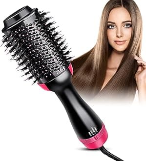 WOODCELL One Step Hair Dryer And Volumizer, Hot Air Brush, 3 In1 Styling Brush Styler, Negative Ion Hair Straightener Curler Brush For All Hairstyle, Black, 1000 Watts