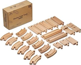 SainSmart Jr. Wooden Train Track 24pcs, Track Expansion Compatible with All Major Brands Toddler Railway Toy Train Set Boys Train Set 3+