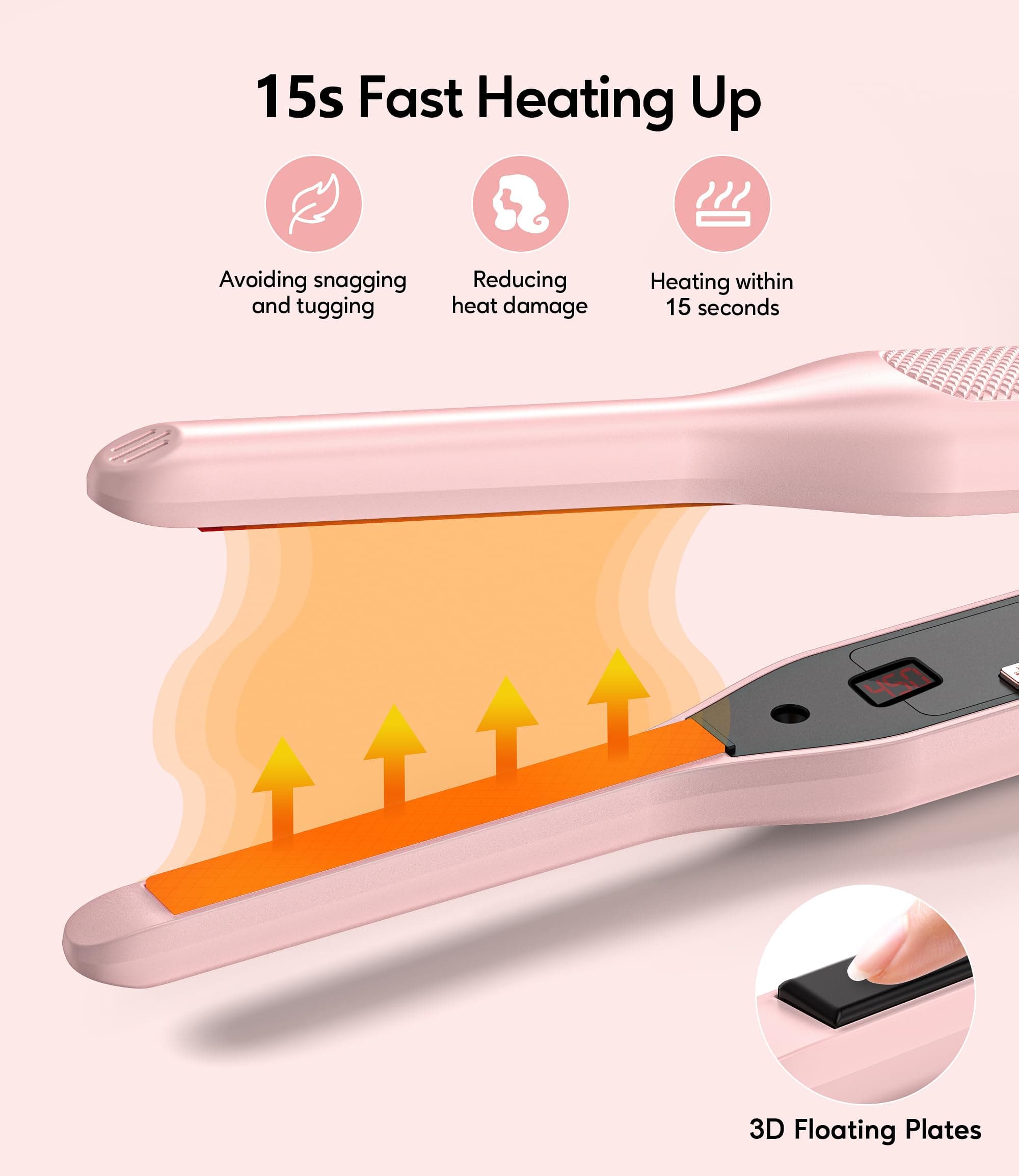 Terviiix 3/10" Small Flat Iron, Pencil Flat Iron for Short Hair, Pixie Cut and Bangs, Ceramic Mini Hair Straightener for Edges with LCD Display, Tiny Hair Straightener with Auto Shut Off, Light Pink