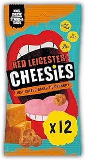 Crunchy Snacking Cheese | Red Leicester | 100% Cheese | Keto Snack, Sugar Free, Gluten Free, No Carb | High Protein and Vegetarian | Crunchy, Baked and Tasty | Multipack | 12 x 20g Bags