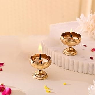 Craftvatika Brass Lotus Diya for Puja Set of 2 - Lotus Flower Diya for Pooja Room , Temple , Mandir, Office, Oil Lamp Diya for Home Decoration