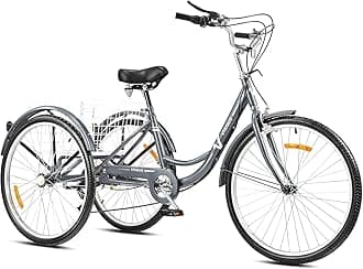 24'' Adult Tricycle, 7 Speed Adult Trike 3 Wheel Cargo Bike with Basket & 205 kg Cap for Men Women Seniors, Adjustable Three Wheel Bike Cruiser Bicycle for Shopping Cycling Pedalling