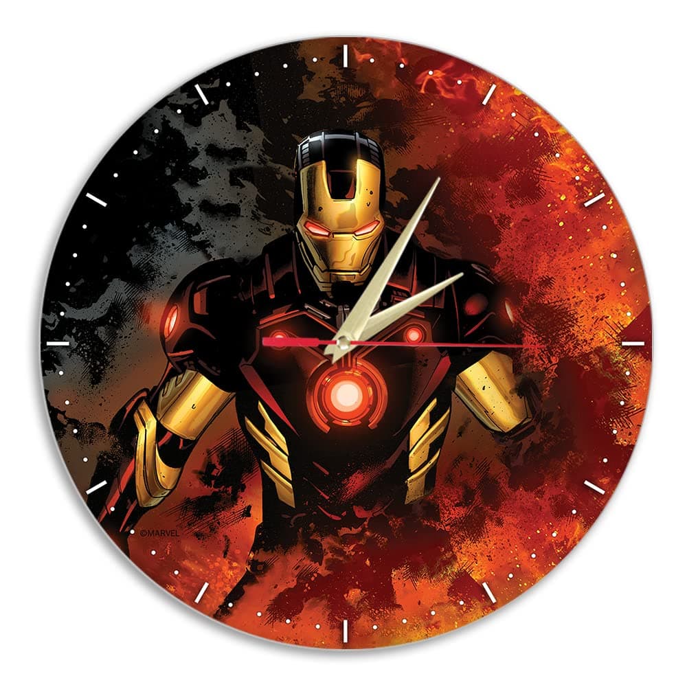 ERT GROUP Original and Officially Licensed by Marvel Matt Wall Clock Pattern Iron Man 002 Marvel Multicolored Quiet, Unique Design, painted Metal Hands, 30.5 cm (12")