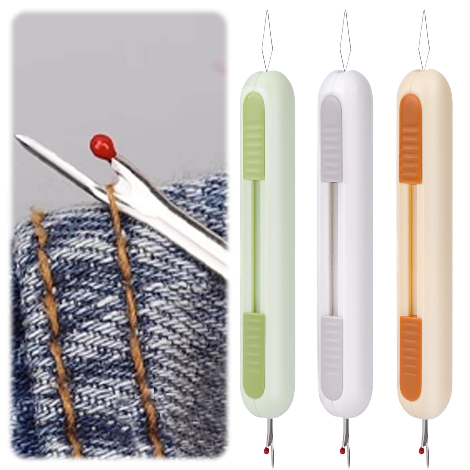 Mity rain 3PCS Seam Ripper and Thread Remover, 2 in 1 Needle Threader Seam Ripper for Hand Sewing, Crafting Knitting Sewing Supplies