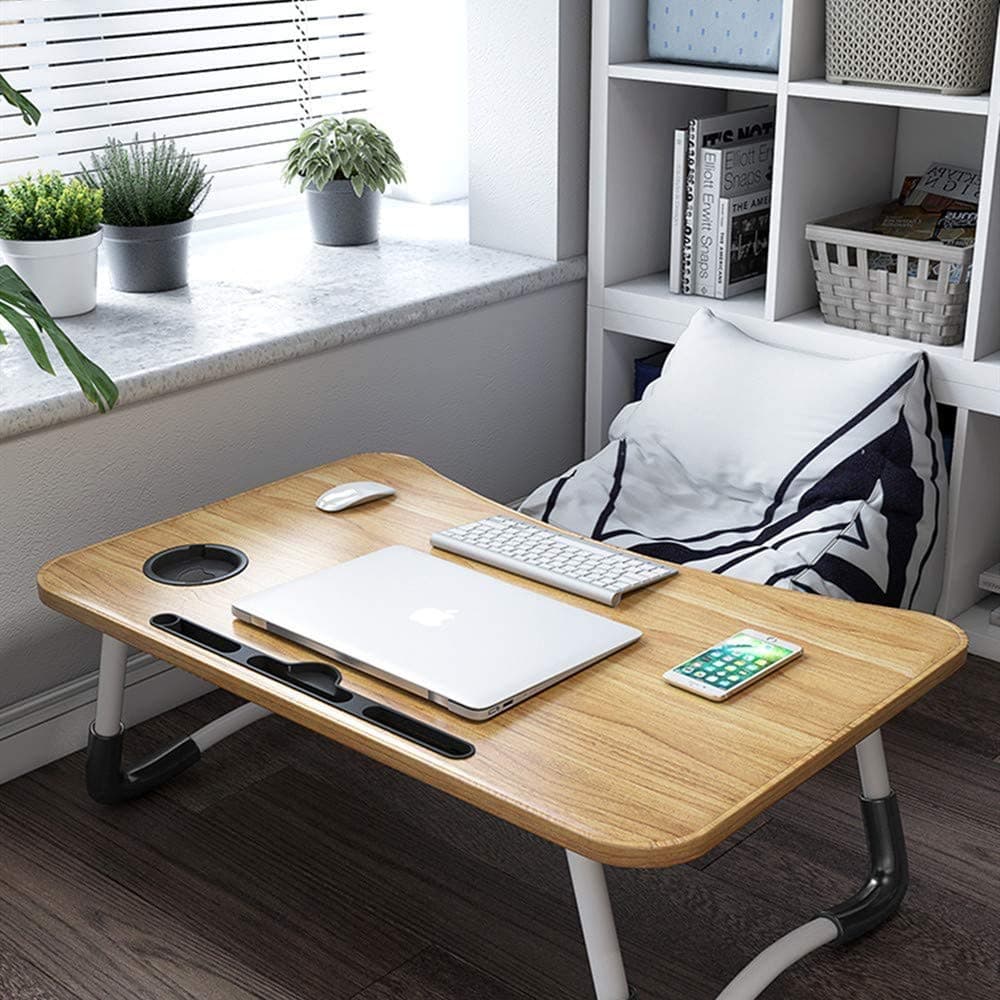 Multi Purpose Folding Bed Table Laptop Tray + Kids Writing Tablet Lap Desk Notebook Stand with ipad Holder Cup Slot Adjustable Anti Slip Legs Foldable for Indoor Outdoor Camping Study Eating Reading