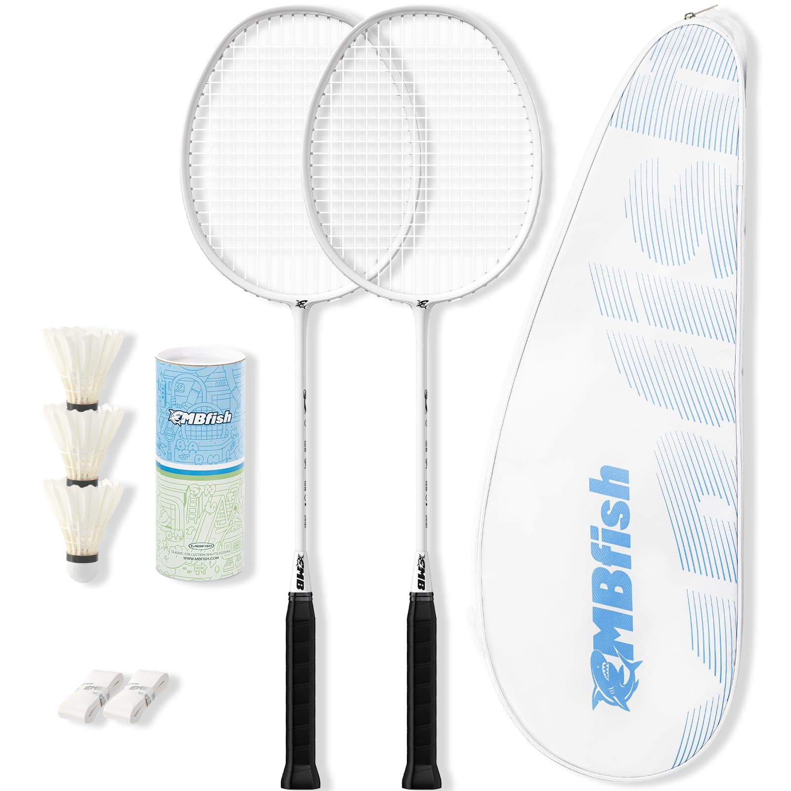 Badminton Racket Set with 2 Carbon Fiber Rackets, 3 Shuttlecocks, 2 Replacement Racket Grip Tapes and 1 Badminton Bag - Perfect for Beginners & Outdoor Games 4U