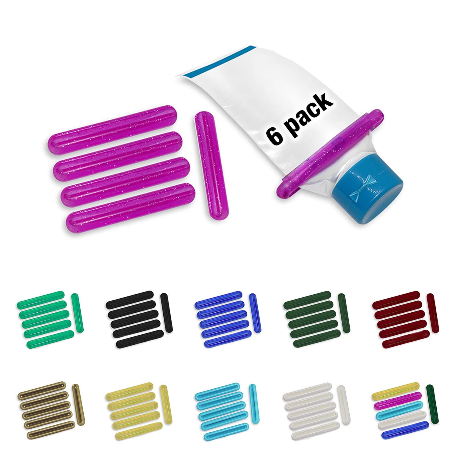 Toothpaste Squeezer Tube Tool - 6 Pack Tube Squeezer Dispenser Osun Life (TS31, Purple, Made in Taiwan) - Plastic Toothpaste Clip Squeezer for Bathroom Hand Cream Paint Tube Cosmetic …