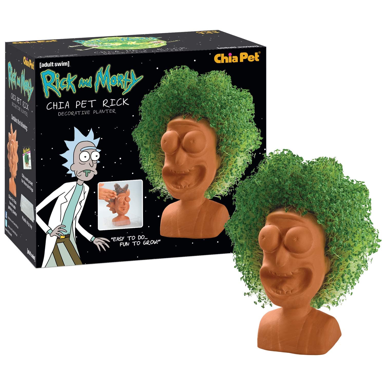 Chia Pet Rick & Morty - Rick with Seed Pack, Decorative Pottery Planter, Easy to Do and Fun to Grow, Novelty Gift, Perfect for Any Occasion