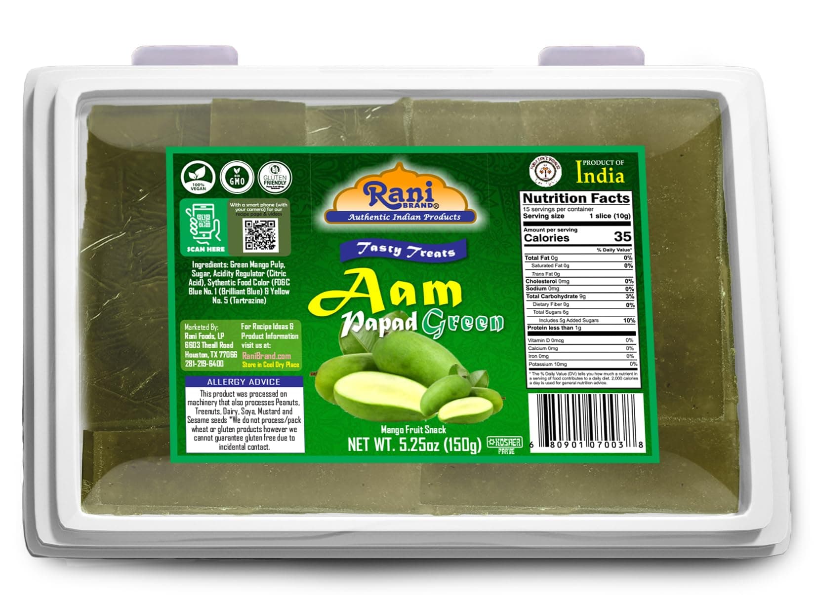 Rani Aam Papad (Mango Fruit Snack) Green Mango with Spice Mix 5.25oz (150g) ~ All Natural | Vegan | Gluten Friendly | Kosher | Indian Origin & Taste