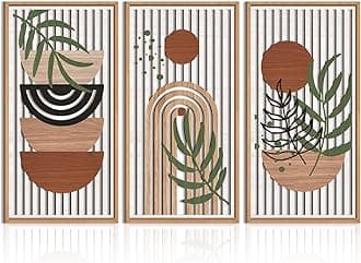 IARTTOP Large Boho Wood Wall Art Framed 16x32 Inch Mid century Modern Wooden Wall Decor Abstract Bohemian Minimalist Art Decor for Bedroom Living Room Office Set of 3