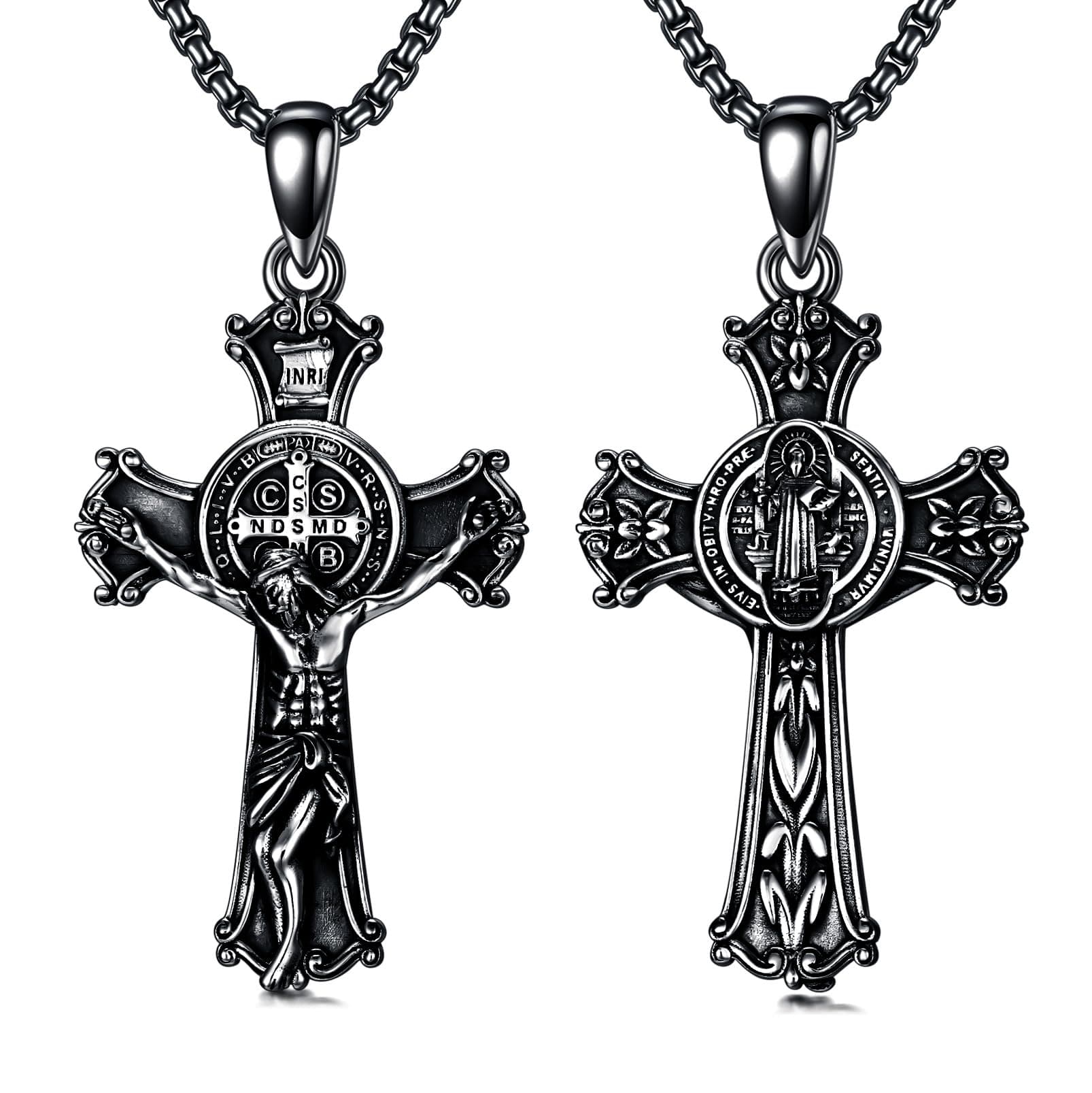 925 Sterling Silver St Michael/St Raphael/St Jude/St Christopher/St Benedict Crucifix Pendant Necklace Religious Amulet Jewelry Gift for Men Women