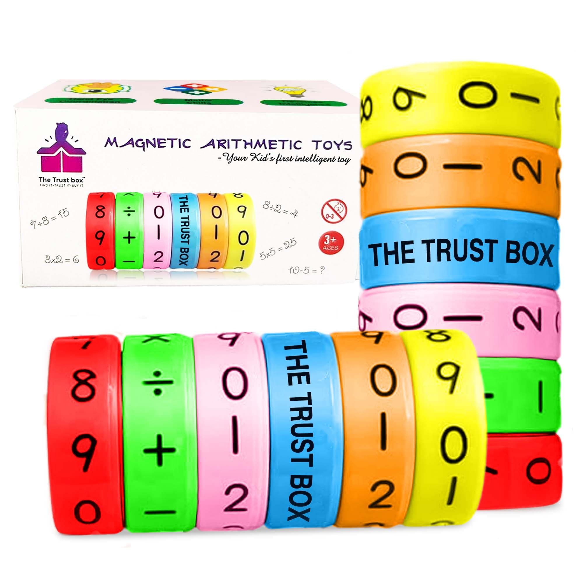 THE TRUST BOX Arithmetic Learning Magnetic Toy for Kids | Educational Toy for Kids with Numbers & Symbol | Multicolor Magnetic Blocks for Kids | Puzzle Games for Kids | Kids Game Set of 2 (12 Pieces)