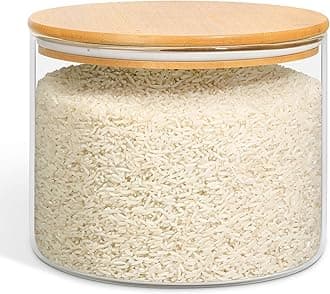 ComSaf Glass Food Storage Containers, 100 oz Glass Flour and Sugar Containers with Airtight Lids, 7" x 5.5" Large Glass Jars with Bamboo Lid for Rice, Pasta, Oats, Grains, Cookies, Snack
