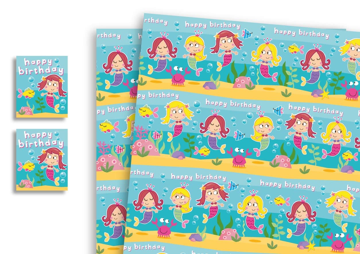 Children's Luxury Gift Wrap x 2 Sheets Mermaid