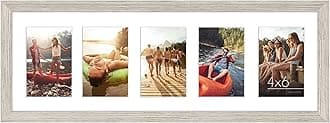 Americanflat 4x6 Collage Picture Frame with Shatter-Resistant Glass - Fits Five 4x6 Photos or Use as One 8x24 Picture Frame - Signature Collection - Collage Frames for Wall Display - Driftwood