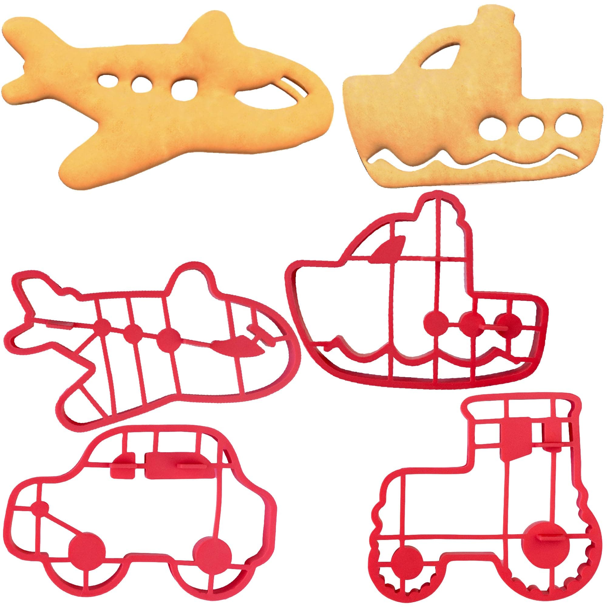 Pancake and Egg Molds- Transportation- 4 Pack (Car, Boat, Plane, Tractor)- Reusable Silicone Pan Cake Non Stick Shaper Cooking Rings, FDA Food Grade, Dishwasher Safe, Fun Kid Breakfast, Easy Use Tool