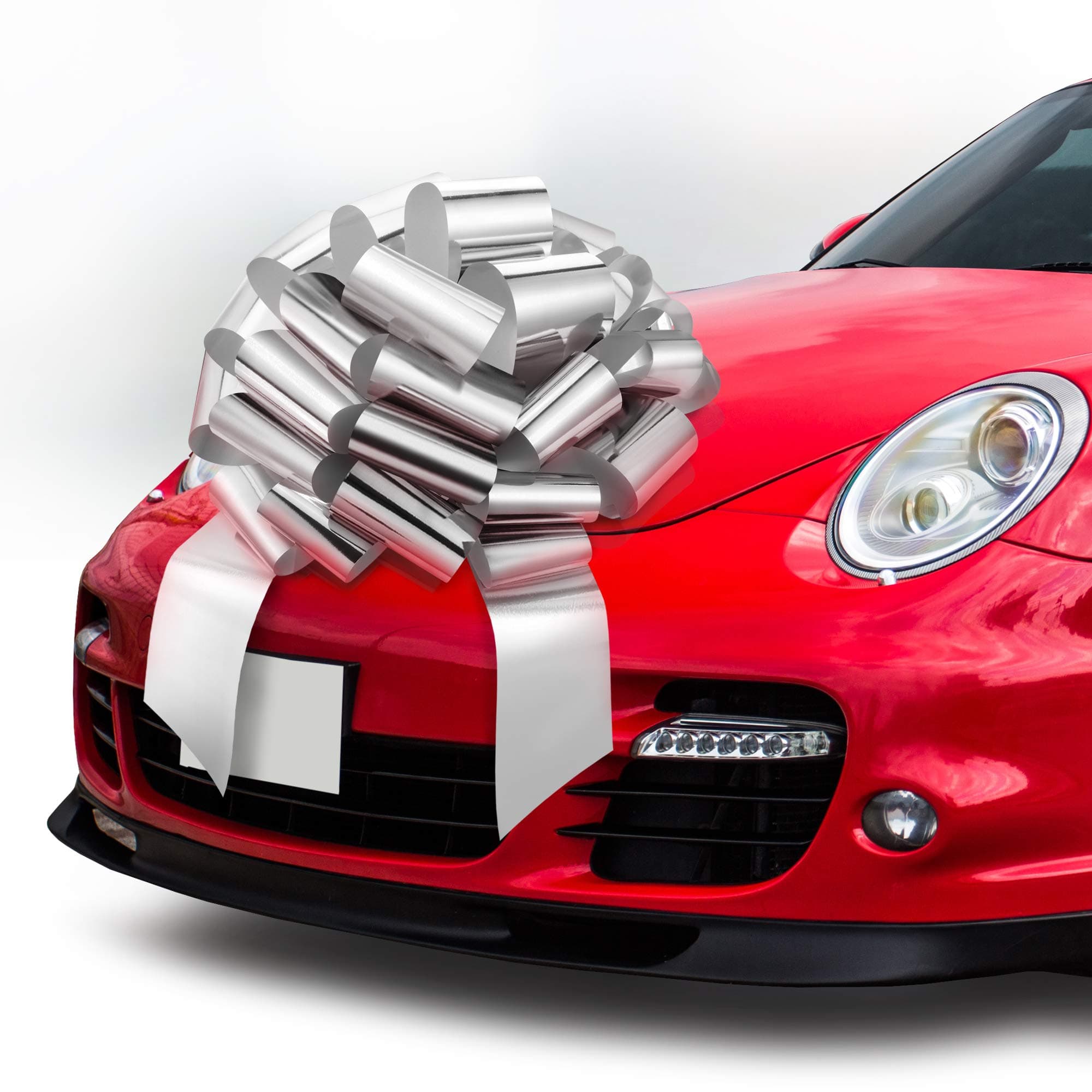 Zoe Deco - Big Car Bow - Silver, 23 Inch - Round Shape Giant Car Bow for Birthday, Christmas, Wedding Reception, Surprise Party - Large Gift Wrapping for Huge Present