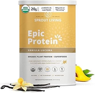 Sprout Living Epic Protein, Plant Based Protein & Superfoods Powder, Vanilla Lucuma Powder | 20 Grams Organic Protein Powder, Vegan, Non Dairy, Non-GMO, Gluten Free, Low Sugar (2 Pound, 24 Servings)