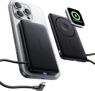 LISEN 0.5'' Ultra Slim MagSafe Power Bank for iPhone and Apple Watch,10000mAh MagSafe Battery Pack,Alloy Magnetic Portable Charger for iPhone 16 Pro Max Plus/15, Apple Watch S11 /S10 S9 SE，Black