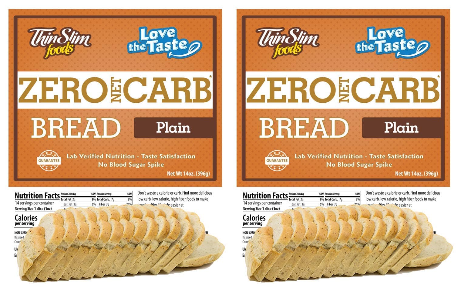 ThinSlim Foods Zero Net Carb Keto Bread | Low Carb Bread | Plain Thin Sliced, 14oz. (Pack of 2)
