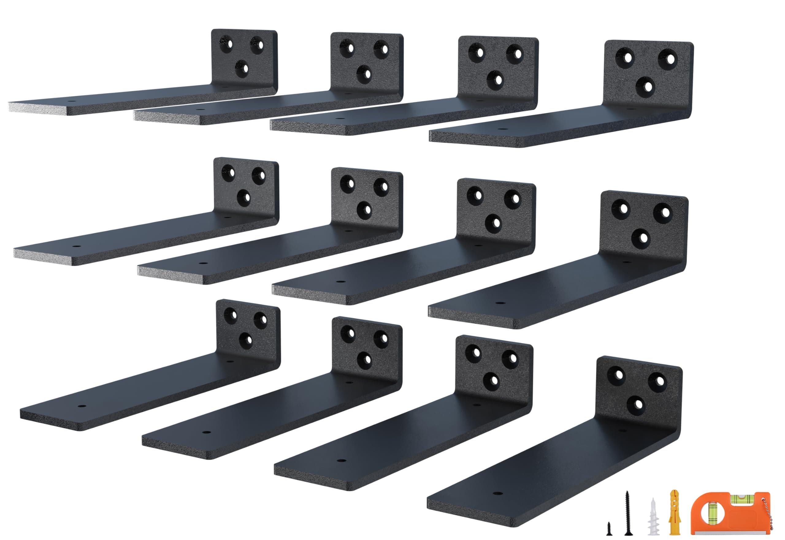 12-Pack 4 Inch Floating Shelf Brackets, Heavy Duty Hidden Shelves Bracket for Small Shelf, Kitchen Shelf, Nursery Shelf, Black Powder Coated Steel