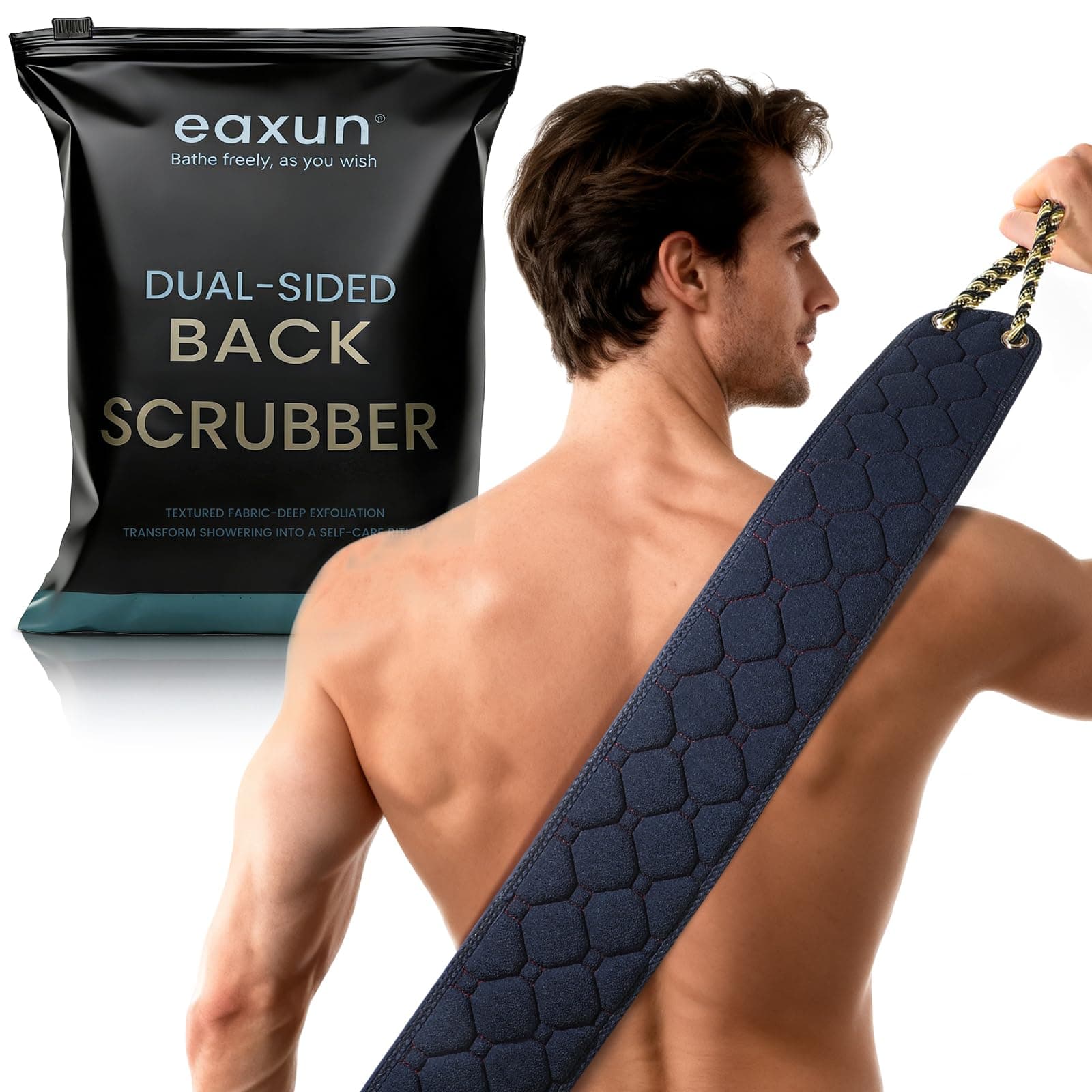 Exfoliating Back Scrubber with Handles, 38.5 Inch Double-Sided Back Exfoliator Body Scrub Towel, Exfoliating Washcloth Bath Tool for Use in Shower, Back Washer to Deep Clean Your Skin for Men & Women