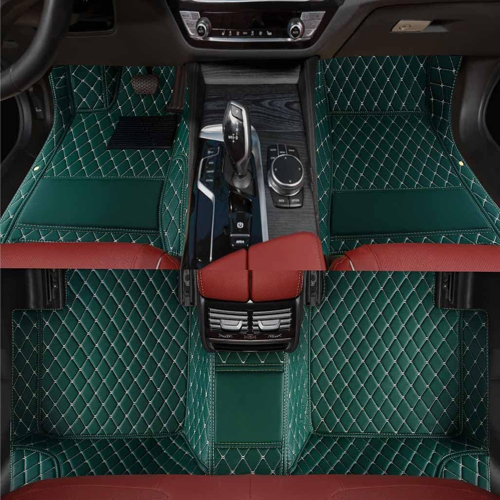 Custom Personalized Floor Mats ,Luxury Full Coverage All Weather Car Floor Mats,Anti-Slip Leather Car Mat Set ,Custom Floor Mat, for 99% of Cars, Trucks & SUV. (Green)
