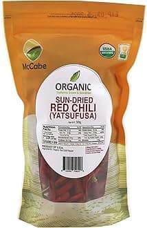 McCabe Organic Sun-Dried Red Chili Pepper - Dried Japanese Variety Chili Peppers | Rich with Vitamin D & Minerals | USDA and CCOF Certified | Product of USA | 50g (Japanese Pepper/Yatsufusa Variety)
