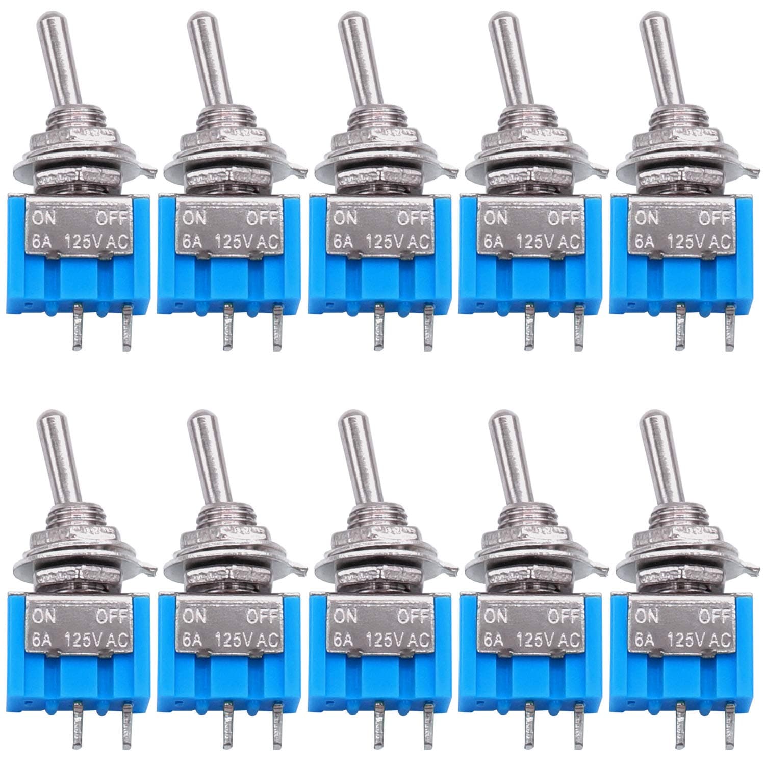 Taiss 10PCS MTS-101 2-Pin SPST Touch ON/Off 6A 125V 2 Position Mini Miniature Toggle Switch