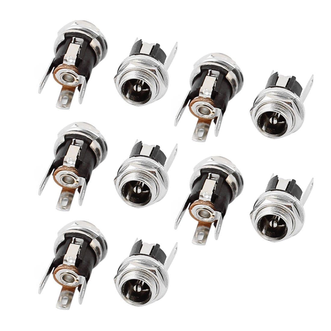 ELECTROPRIME 10Pcs 5.5mm x 2.1mm 3 Terminals DC Power Socket Mount Connector W Nuts DC-053A