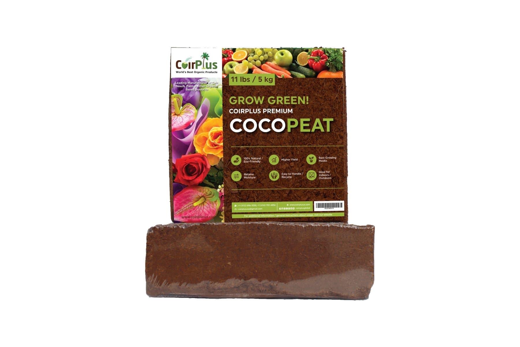 CoirPlus Premium Coco Peat [OMRI Listed]: 11 lbs / 5 kg (1 Piece); 100% Natural and Organic Soil-Less Growing Media