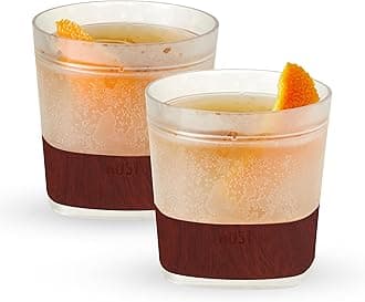 - Host Whiskey Freeze Glasses, Double Old Fashioned Glasses with Oak Wood Design Silicone Band, Chill Without Dilution for Bourbon, Vodka, Rum, Bourbon Gifts for Men, Gifts for Him, 9 oz, Set of 2