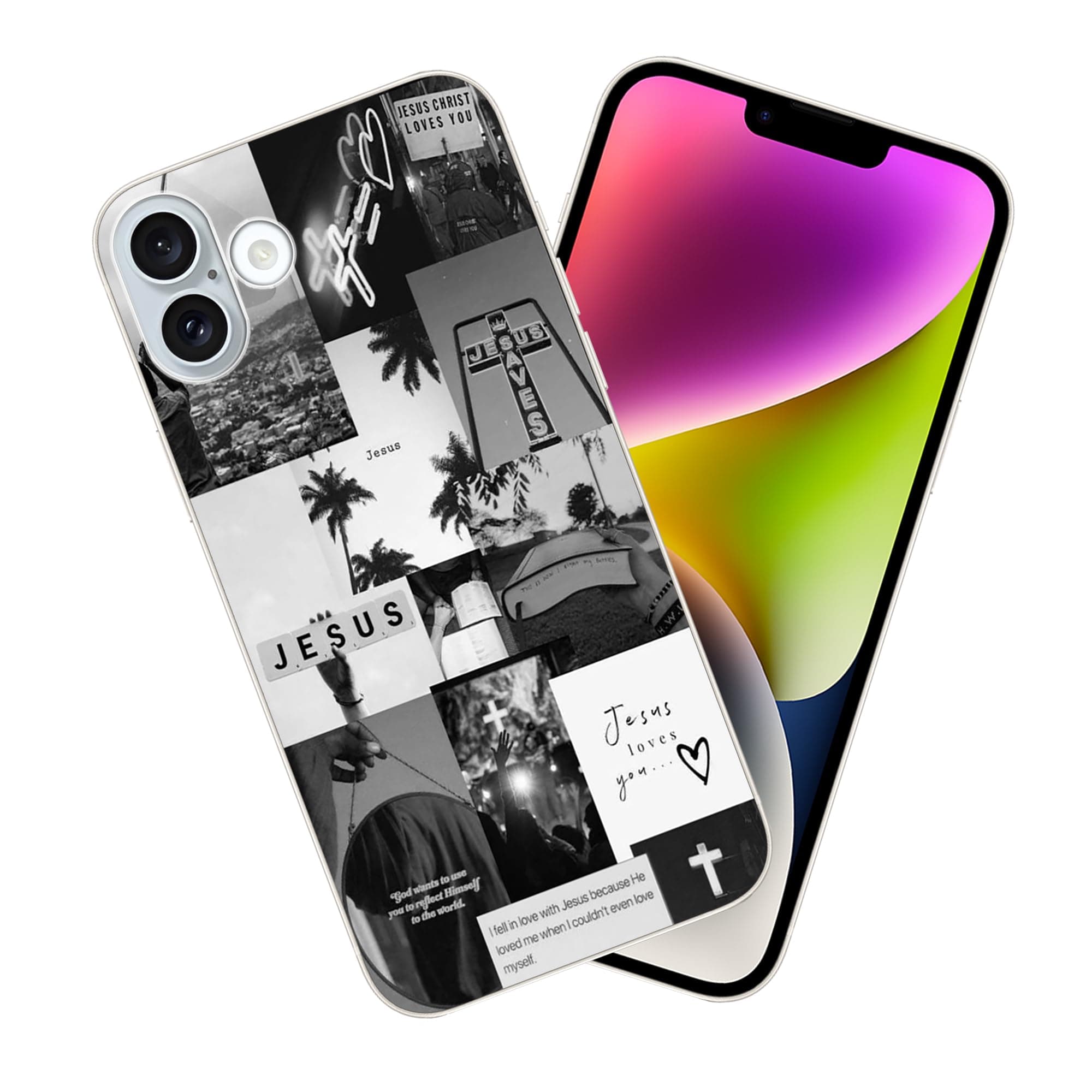 Compatible with iPhone 16 Case, Aesthetic Christian Black Collage iPhone Case Protection Shockproof TPU Clear Case Cover for Men & Women Cases