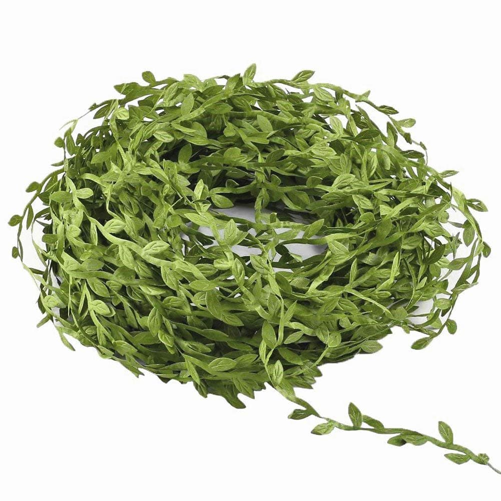 65 Ft Artificial Vines,Artificial Eucalyptus Leaf Garland Fake Hanging Plants Leaves Wreath Foliage Green Leaves Ribbon Decorative Wreath Accessory Wedding Wall Crafts Party Décor （Green-65 Ft）