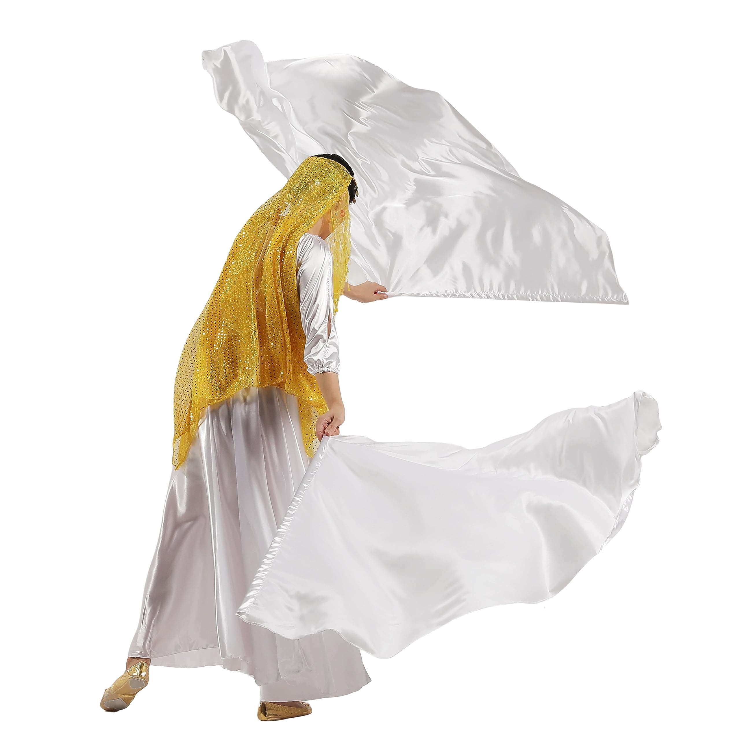 MUNAFIE Worship Flag Set(2 Flags+2 Telescopic Rods+1 Storage Bag),worship flags for dance church,praise dance flags for worship White