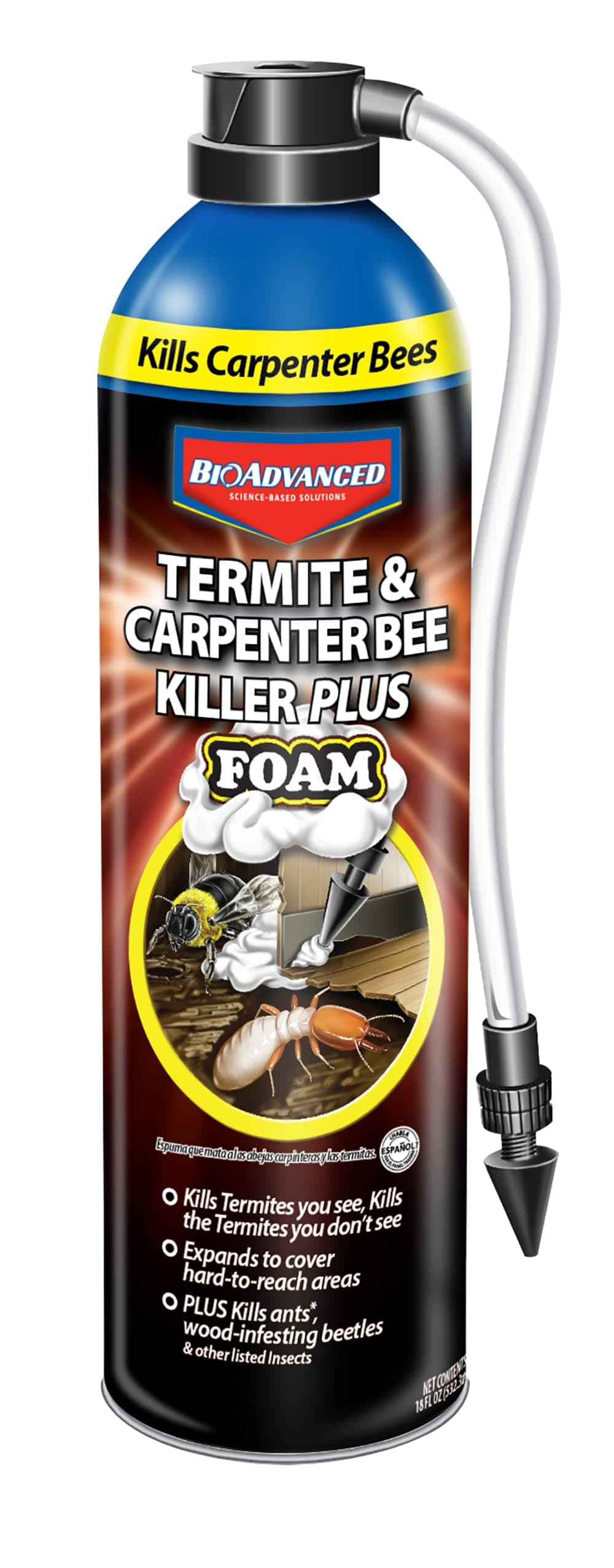 Termite & Carpenter Bee Killer Plus Foam - Expanding Foam Termite Killer for Wood-Infesting Pests - 18 oz Can