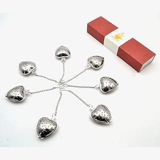 HSKOTEA 10 Pack Stainless Steel Tea Infuser, Finest Infusers for Loose Tea, Durable Loose Tea Steeper & Loose Leaf Tea Strainer, Love Heart Chain