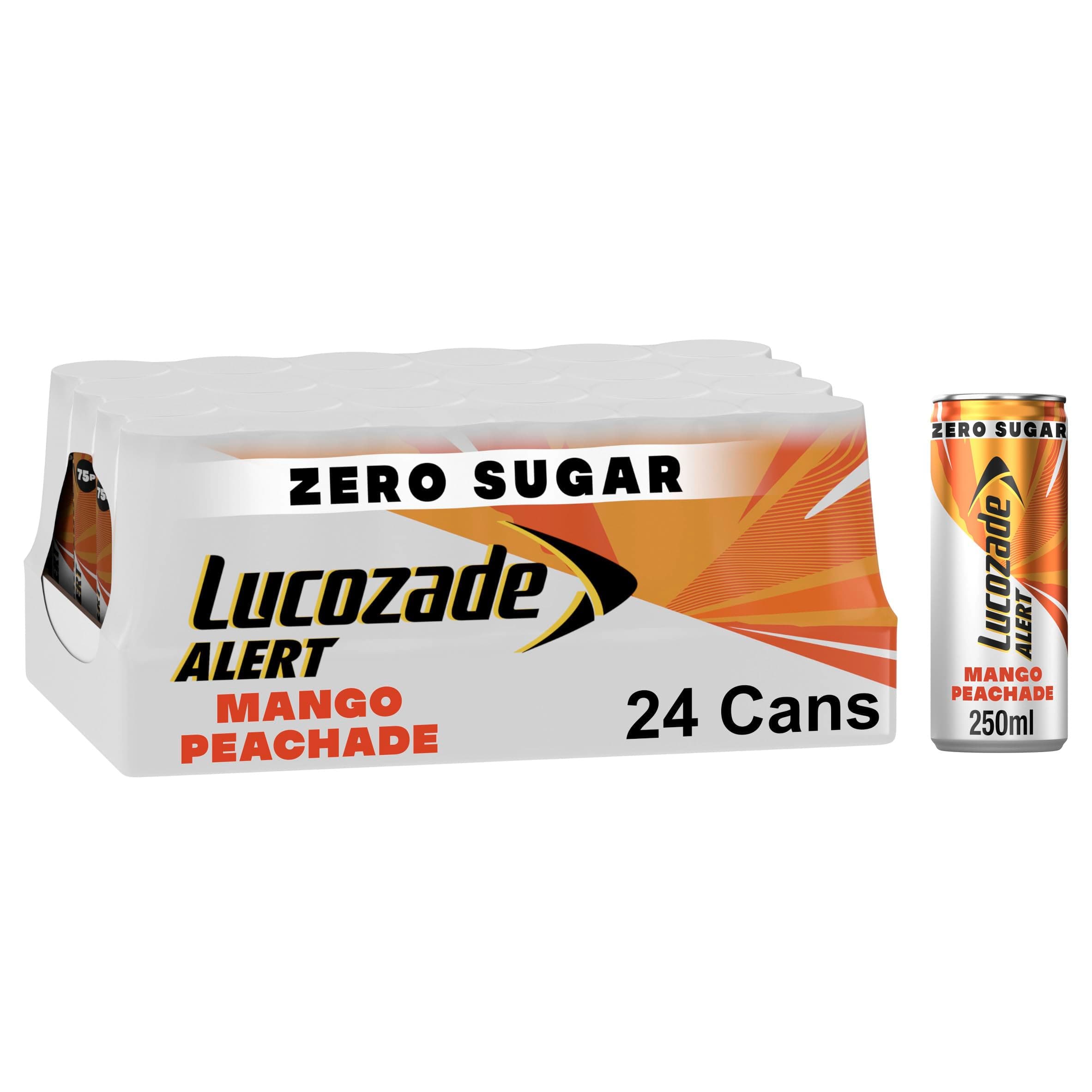 Lucozade Alert Energy Drink Zero Sugar Mango Peachade 250ml (Pack of 24)