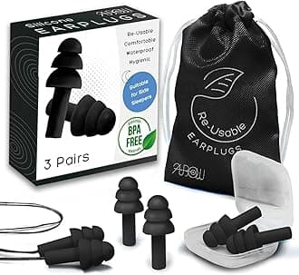 Silicone Ear Plugs for Sleeping & Noise Cancelling, Reusable Earplugs with Adjustable Size, Ear Plugs for Concerts, Swimming & Snoring (3 Pairs, Black)