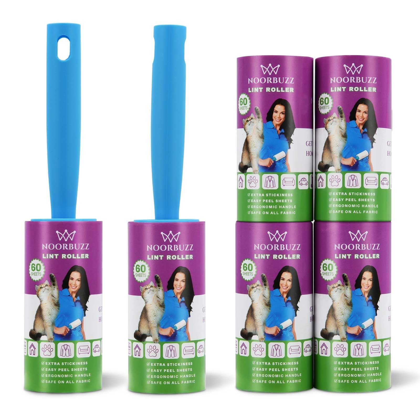 NOORBUZZ Lint Rollers for Pet Hair Extra Sticky, Mega Value Set (360 Sheets 6 Refills) with 2 Upgraded Handles - Portable Lint Remover Brush for Clothes, Furniture, Carpet, Dog & Cat Hair Removal