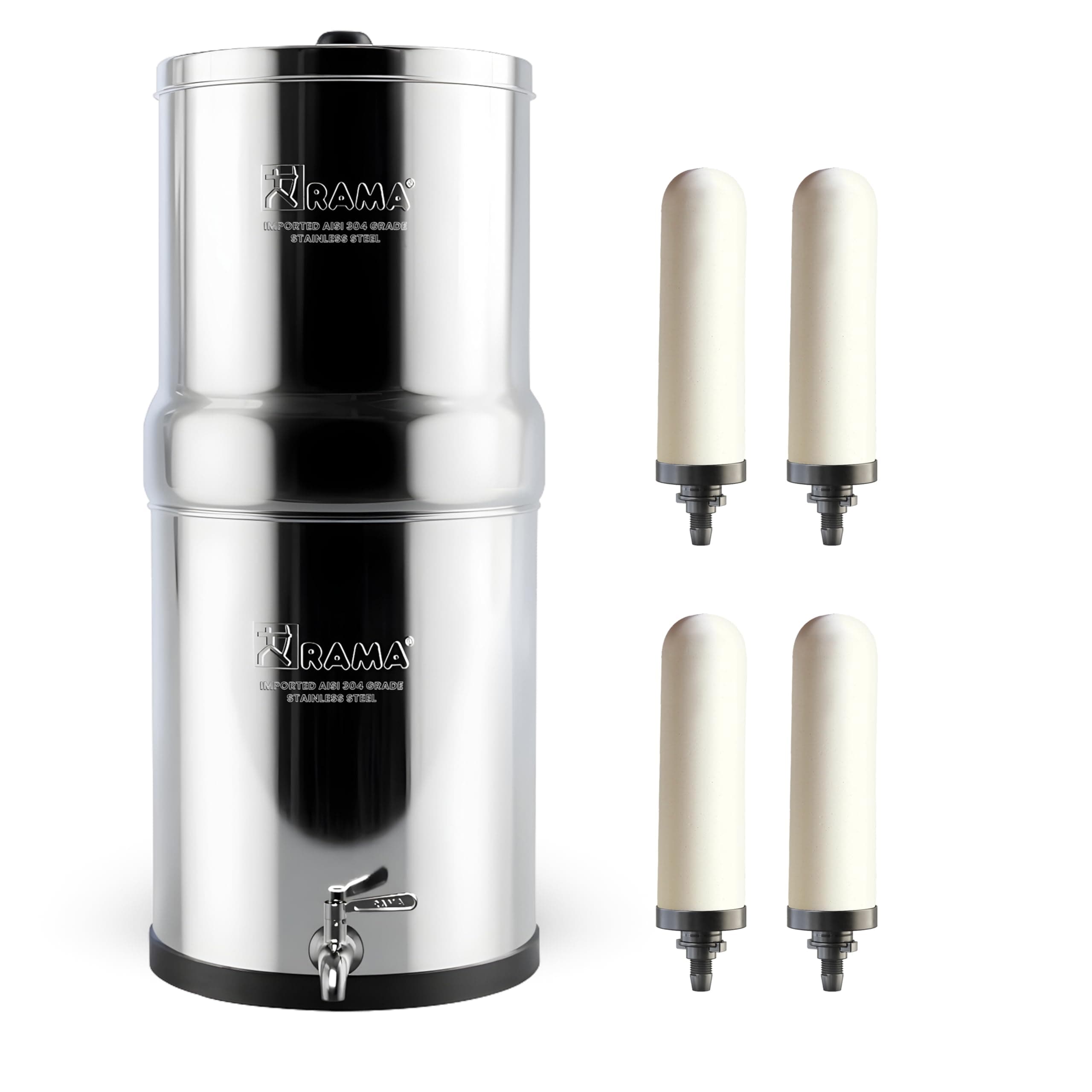 Gravity Water Filter | 32L Total Capacity (16L Storage) | 304 Stainless Steel Non-Electric Water Purifier Filter for Home | Includes 4 Spirit Candles & Steel Tap | 10-Year Warranty