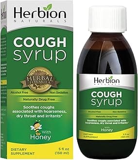 HERBION Naturals Cough Syrup with Honey, Relieves Cough & Soothes Sore Throat, Optimizes Immune, Promotes Lung Function, for Adults & Kids 13 Months+, 5 Fl Oz, Pack of 1