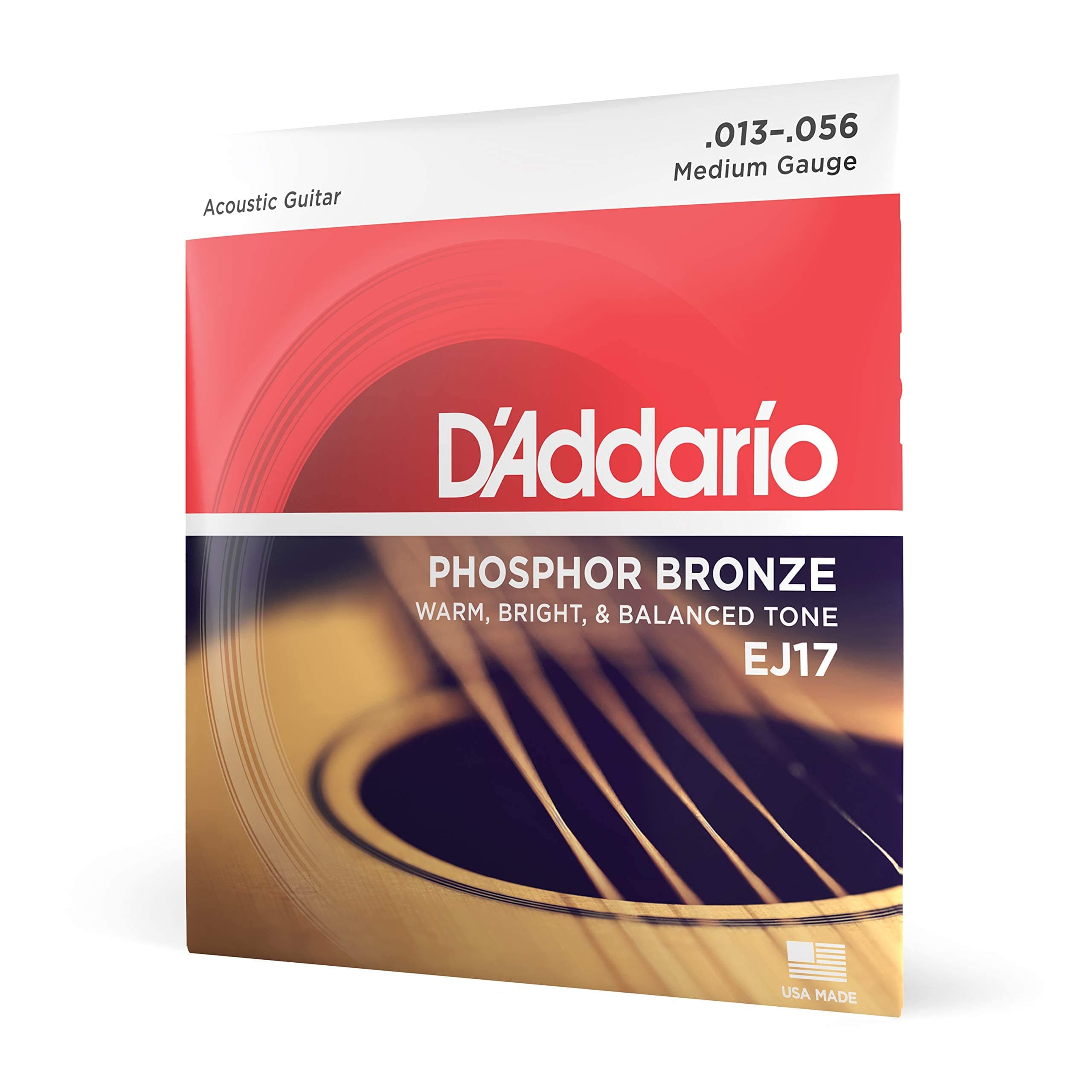 Guitar Strings - Phosphor Bronze Acoustic Guitar Strings - EJ17 - Rich, Full Tonal Spectrum - For 6 String Guitars - 13-56 Medium