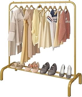 JIUYOTREE Clothing Garment Rack 110CM Metal Clothes Rail Coat Rail with Bottom Rack for Coats Skirts Shirts Sweaters Gold