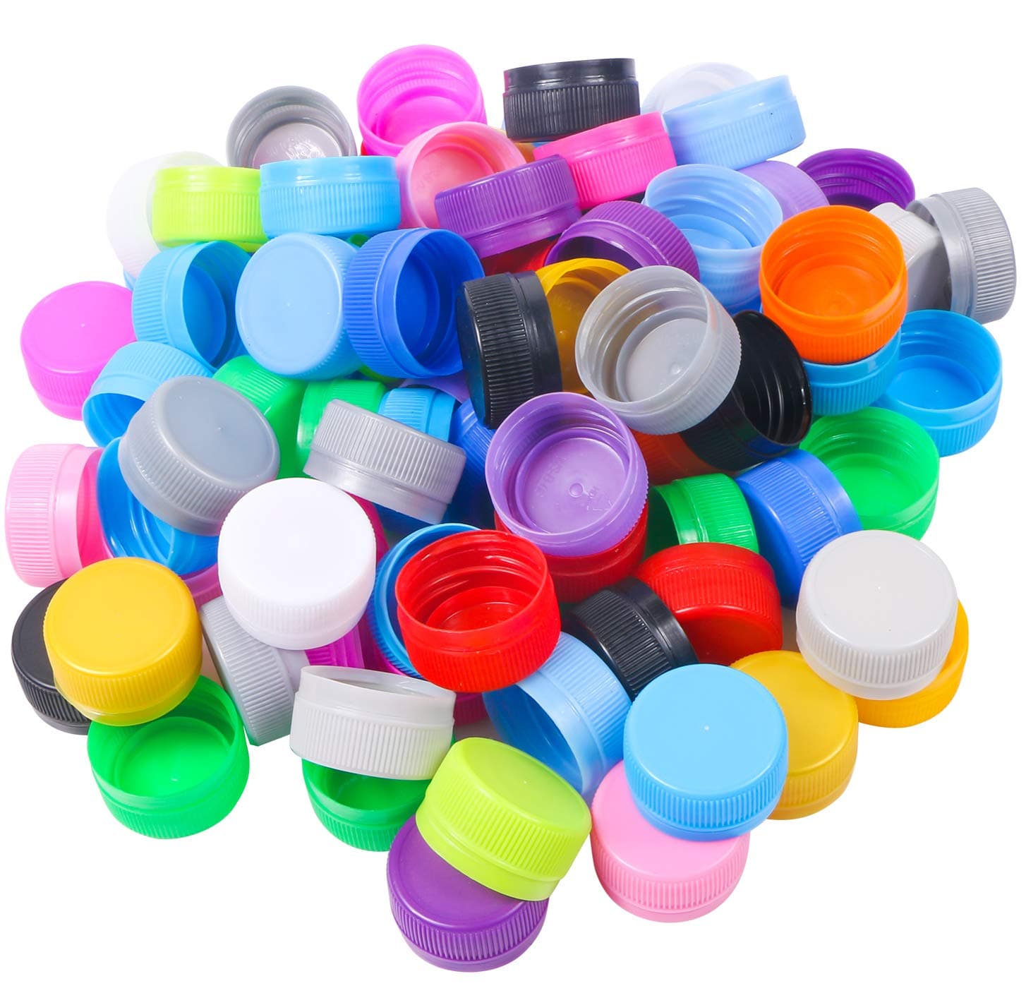 100 pcs Plastic Bottle Caps DIY Craft Plastic Bottle Lids Color Bottle Tops for Intelligence Development Stickes,1.2 inch (Mixed Color)
